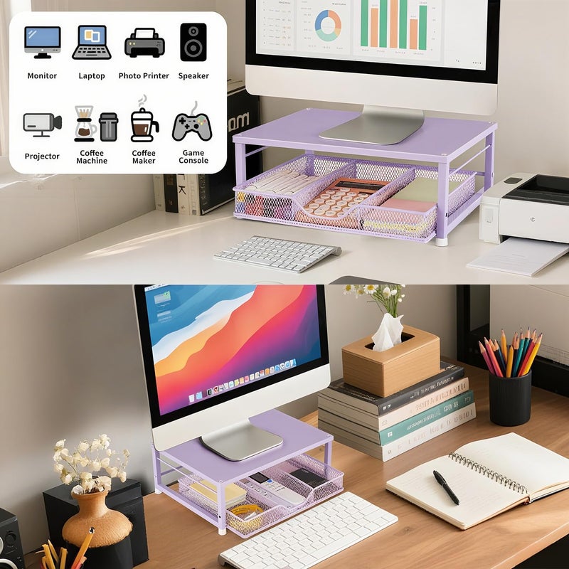 Gugsey Small Laptop Stand for Desk, Monitor Stand, Office Desk Accessories, Computer Desktop Stand with Drawer for Home, Office, School (Purple) - Image 2